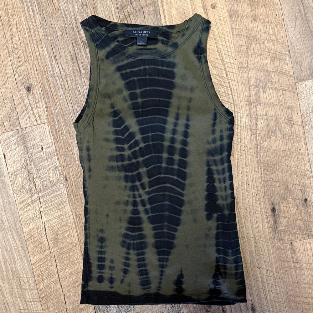 AllSaints Olive & Black Tie-Dye Muscle Tank - Picture 3 of 7